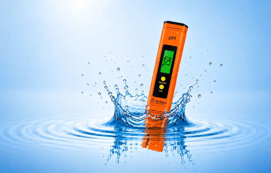 Tel-Aqua pH meter splashing out of water